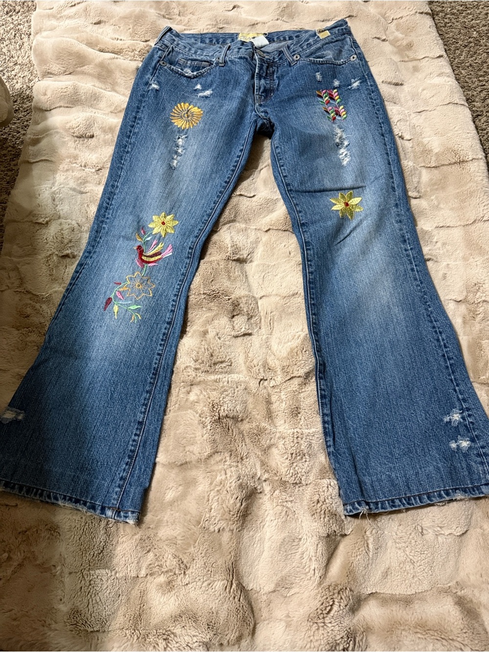 Blue Embroidered Flare Jeans - Women's